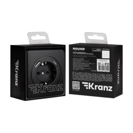 Розетка 1-м СП ROUND MIELE 16А с заземл. защ. шторки с USB A+C быстрой зарядки 5В/3А оникс Kranz KR-