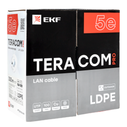 Кабель витая пара U/UTP кат.5E 4 пары 24 AWG solid внешн. LDPE черн. TERACOM PRO EKF TRP-5EUTP-04PE-