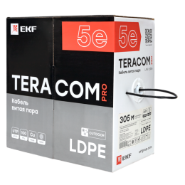 Кабель витая пара U/UTP кат.5E 4 пары 24 AWG solid внешн. LDPE черн. TERACOM PRO EKF TRP-5EUTP-04PE-