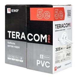 Кабель витая пара U/UTP кат.5E 4 пары 24 AWG solid PVC сер. TERACOM PRO PRO EKF TRP-5EUTP-04PVC-GY-I