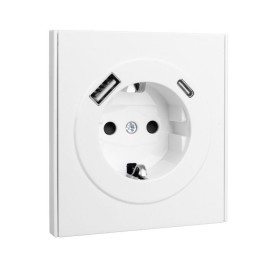 Розетка 1-м СП STRONG MIELE 16А с заземл. защ. шторки с USB A+C быстрой зарядки 5В/3А жемчуж. Kranz