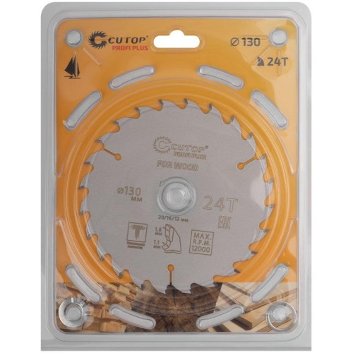 Диск пильный по дереву с тефлоновым покрытием 24Т Profi plus 130х1.1/1.8х20/16/12мм Cutop 75-13024Т