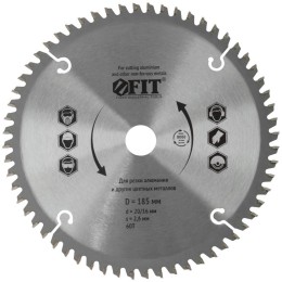 Диск пильный для циркулярных пил по алюминию 185х20/16х60T FIT 37790