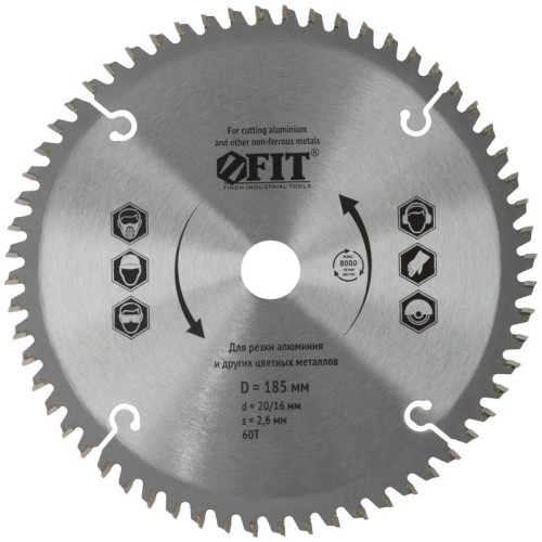 Диск пильный для циркулярных пил по алюминию 185х20/16х60T FIT 37790