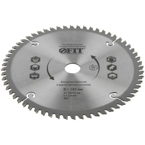 Диск пильный для циркулярных пил по алюминию 185х20/16х60T FIT 37790