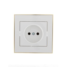 Розетка 1-м СП Rain 16А IP20 без заземл. с зол. боковой вставкой керамика бел. LEZARD 703-0226-121