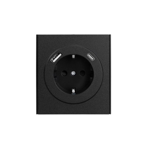 Розетка 1-м СП STRONG MIELE 16А с заземл. защ. шторки с USB A+C быстрой зарядки 5В/3А антрацит Kranz