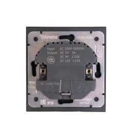 Розетка 1-м СП STRONG MIELE 16А с заземл. защ. шторки с USB A+C быстрой зарядки 5В/3А антрацит Kranz