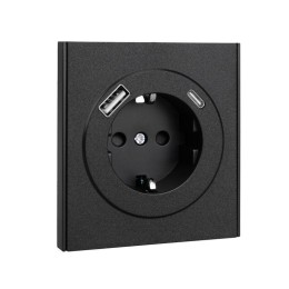 Розетка 1-м СП STRONG MIELE 16А с заземл. защ. шторки с USB A+C быстрой зарядки 5В/3А антрацит Kranz