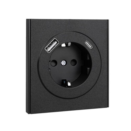 Розетка 1-м СП STRONG MIELE 16А с заземл. защ. шторки с USB A+C быстрой зарядки 5В/3А антрацит Kranz