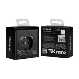 Розетка 1-м СП STRONG MIELE 16А с заземл. защ. шторки с USB A+C быстрой зарядки 5В/3А антрацит Kranz