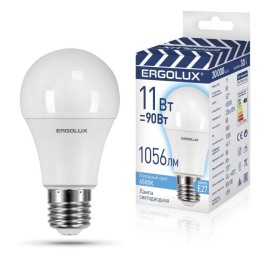Лампа светодиодная LED-A60-11W-E27-4K 11Вт грушевидная 4500К бел. E27 180-240В ЛОН ПРОМО Ergolux 144