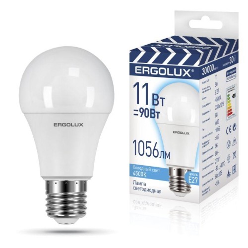 Лампа светодиодная LED-A60-11W-E27-4K 11Вт грушевидная 4500К бел. E27 180-240В ЛОН ПРОМО Ergolux 144