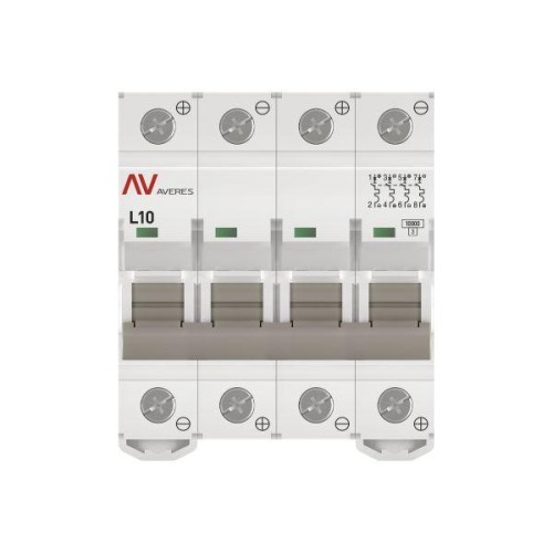 Выключатель автоматический модульный 4п L 10А 10кА AV-10 DC AVERES EKF mcb10-DC-4-10L-av