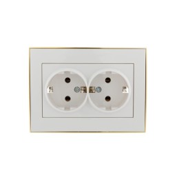 Розетка 2-м СП Rain с заземл. керамика с зол. боковой вставкой бел. LEZARD 703-0226-127