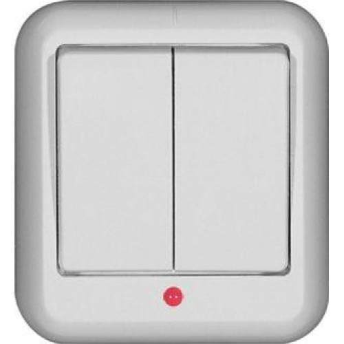 Выключатель 2-кл. ОП Прима 6А IP20 с подсветкой с монтаж. пластиной бел. (опт. упак.) SchE A56-007M-