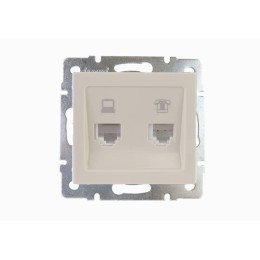 Розетка компьютерная + телефонная 2-м СП Rain RJ45 + RJ11 16А IP20 механизм крем. LEZARD 703-0388-14