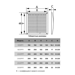 Решетка вентиляционная РРП разъемная регулируемая 200х200 пластик Ivory ERA 2020РРП Ivory