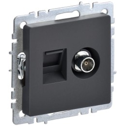 Розетка компьютерная + телевизионная 2-м BRITE РТВ/РК12-БрГ RJ45 кат.5E + TV механизм графит IEK BR-