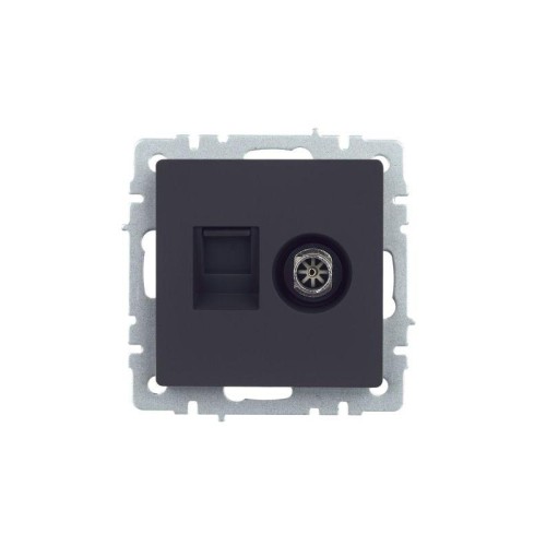Розетка компьютерная + телевизионная 2-м BRITE РТВ/РК12-БрГ RJ45 кат.5E + TV механизм графит IEK BR-
