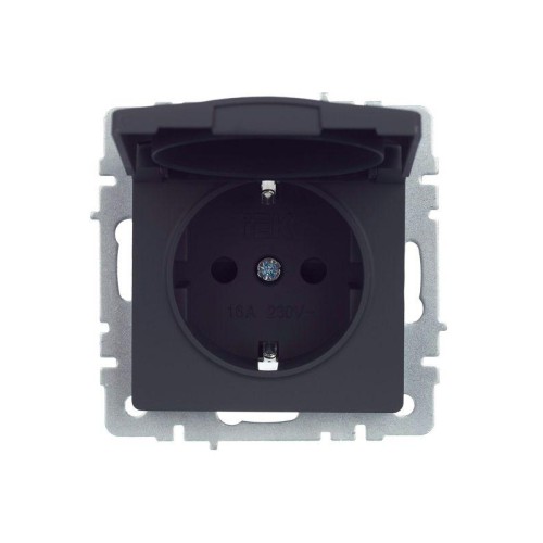 Розетка BRITE РСбш10-3-44-БрГ 16А IP44 с заземл. защ. шторки с крышкой механизм графит IEK BR-R16-16