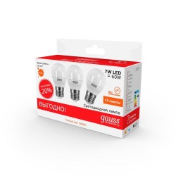 Лампа светодиодная Elementary 7Вт P45 шар 3000К тепл. бел. E27 450лм промо (уп.3шт) GAUSS 53217T