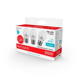 Лампа светодиодная Elementary 7Вт P45 шар 4100К нейтр. бел. E27 470лм промо (уп.3шт) GAUSS 53227T
