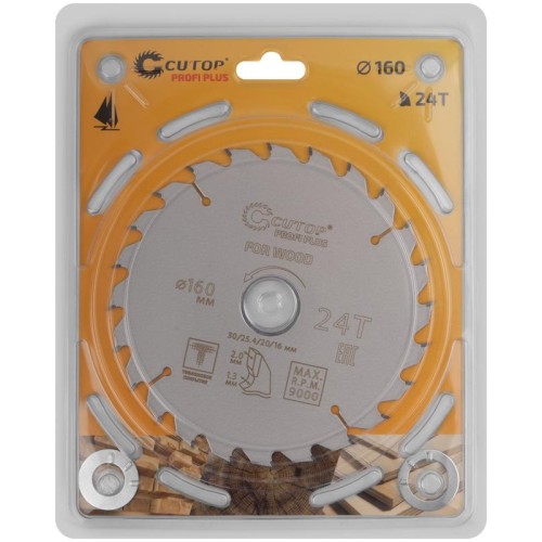 Диск пильный по дереву с тефлоновым покрытием 24Т Profi plus 160х1.3/2.0х30/25.4/20/16мм Cutop 75-16