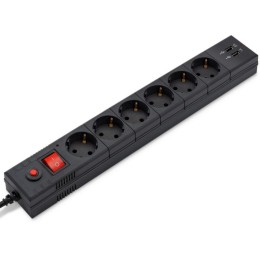 Удлинитель с сетевым фильтром 6х5м с заземл. 10А IP20 BU-SP5_USB_2A-B CCA 3х0.75 черн. BURO 992320