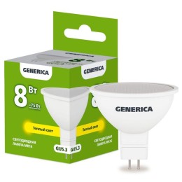 Лампа светодиодная MR16 8Вт софит 3000К GU5.3 230В GENERICA LL-MR16-08-230-30-GU5-G
