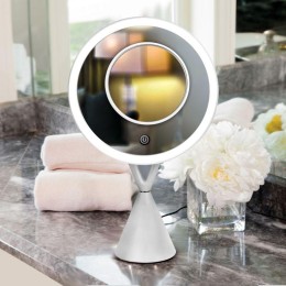 Зеркало M282-DL C01 с LED подсветкой 1x/съемн. 5x увеличение дневной свет 5Вт 4хLR03/USB бел. Cameli