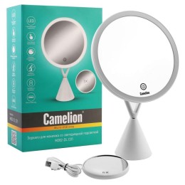 Зеркало M282-DL C01 с LED подсветкой 1x/съемн. 5x увеличение дневной свет 5Вт 4хLR03/USB бел. Cameli