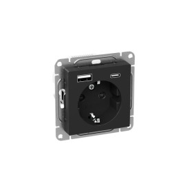 Розетка СП Эпика 16А с 2 USB-A+С с заземл. защ. шторки механизм черн. EKF UP1-SOB-111-USBA+USBC