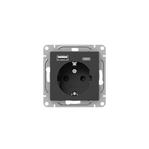 Розетка СП Эпика 16А с 2 USB-A+С с заземл. защ. шторки механизм черн. EKF UP1-SOB-111-USBA+USBC