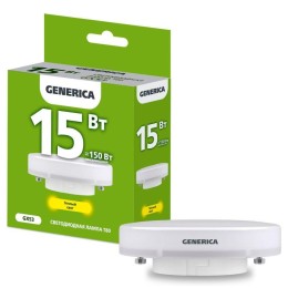 Лампа светодиодная T80 15Вт таблетка 3000К GX53 230В GENERICA LL-T80-15-230-30-GX53-G