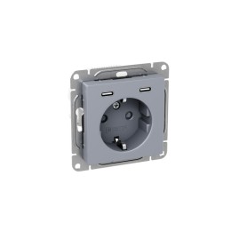Розетка СП Эпика 16А с 2 USB-C с заземл. защ. шторки механизм алюм. EKF UP1-SOA-111-2USBC