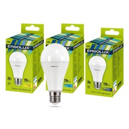 Лампа светодиодная LED-A65-20W-E27-3K 20Вт грушевидная 3000К тепл. бел. E27 180-240В ЛОН Ergolux 131