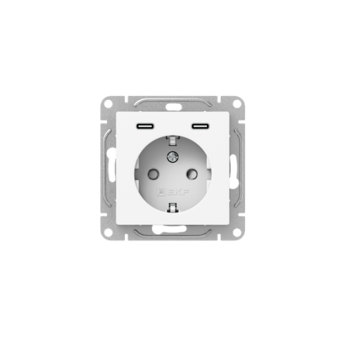 Розетка СП Эпика 16А с 2 USB-C с заземл. защ. шторки механизм бел. EKF UP1-SOW-111-2USBC