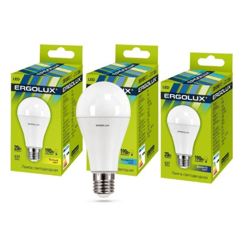 Лампа светодиодная LED-A65-20W-E27-4K 20Вт грушевидная 4000К нейтр. бел. E27 207-253В ЛОН Ergolux 13
