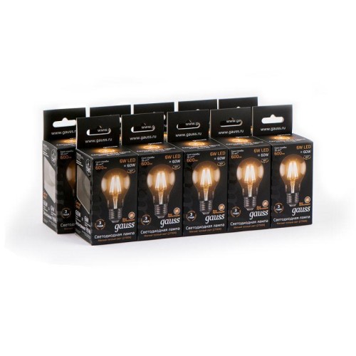 Лампа светодиодная филаментная Black Filament 6Вт A60 грушевидная 2700К тепл. бел. E27 600лм GAUSS 1