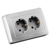 Розетка 2-м СП Мастер 16А IP20 250В с заземл. серебр. HEGEL РС16-351-06