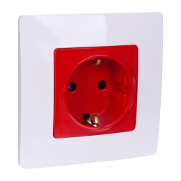 Розетка 1-м СП Etika 16А 250В 2P+E защ. шторки красн. Leg 672722