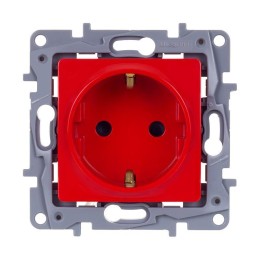 Розетка 1-м СП Etika 16А 250В 2P+E защ. шторки красн. Leg 672722