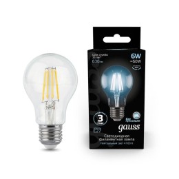 Лампа светодиодная филаментная Black Filament 6Вт A60 грушевидная 4100К нейтр. бел. E27 630лм GAUSS