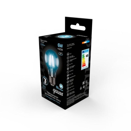 Лампа светодиодная филаментная Black Filament 6Вт A60 грушевидная 4100К нейтр. бел. E27 630лм GAUSS