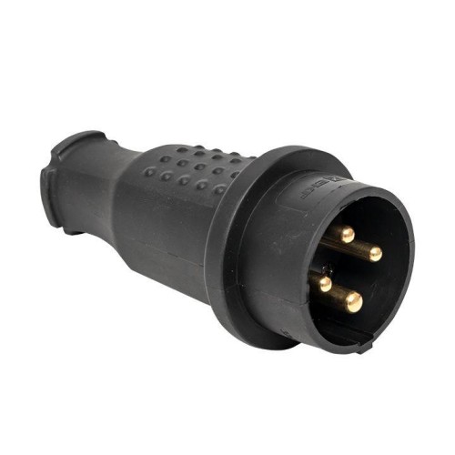 Вилка прямая 32А 3P+PE  380В IP44 каучук Basic EKF RPS-021-32-380-44