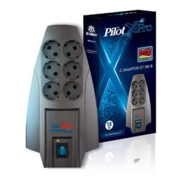 Удлинитель с сетевым фильтром 6х3м с заземл. 10А IP20 CCA 3х0.75 сер. PILOT 802473