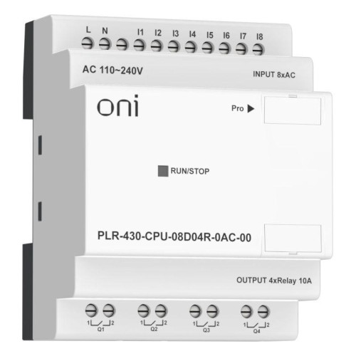 Модуль ЦПУ ПЛК 430 8 DI 4 RO 220В AC без экрана ONI PLR-430-CPU-08D04R-0AC-00