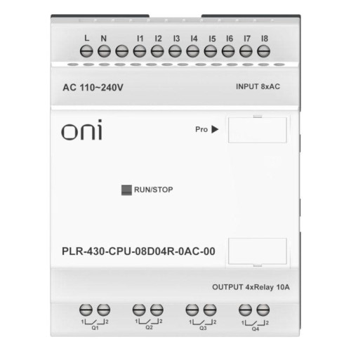 Модуль ЦПУ ПЛК 430 8 DI 4 RO 220В AC без экрана ONI PLR-430-CPU-08D04R-0AC-00