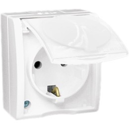 Розетка 1-м ОП Simon15 16А IP54 250В с заземл. Schuko защ. шторки с крышкой винт. клеммы бел. Simon